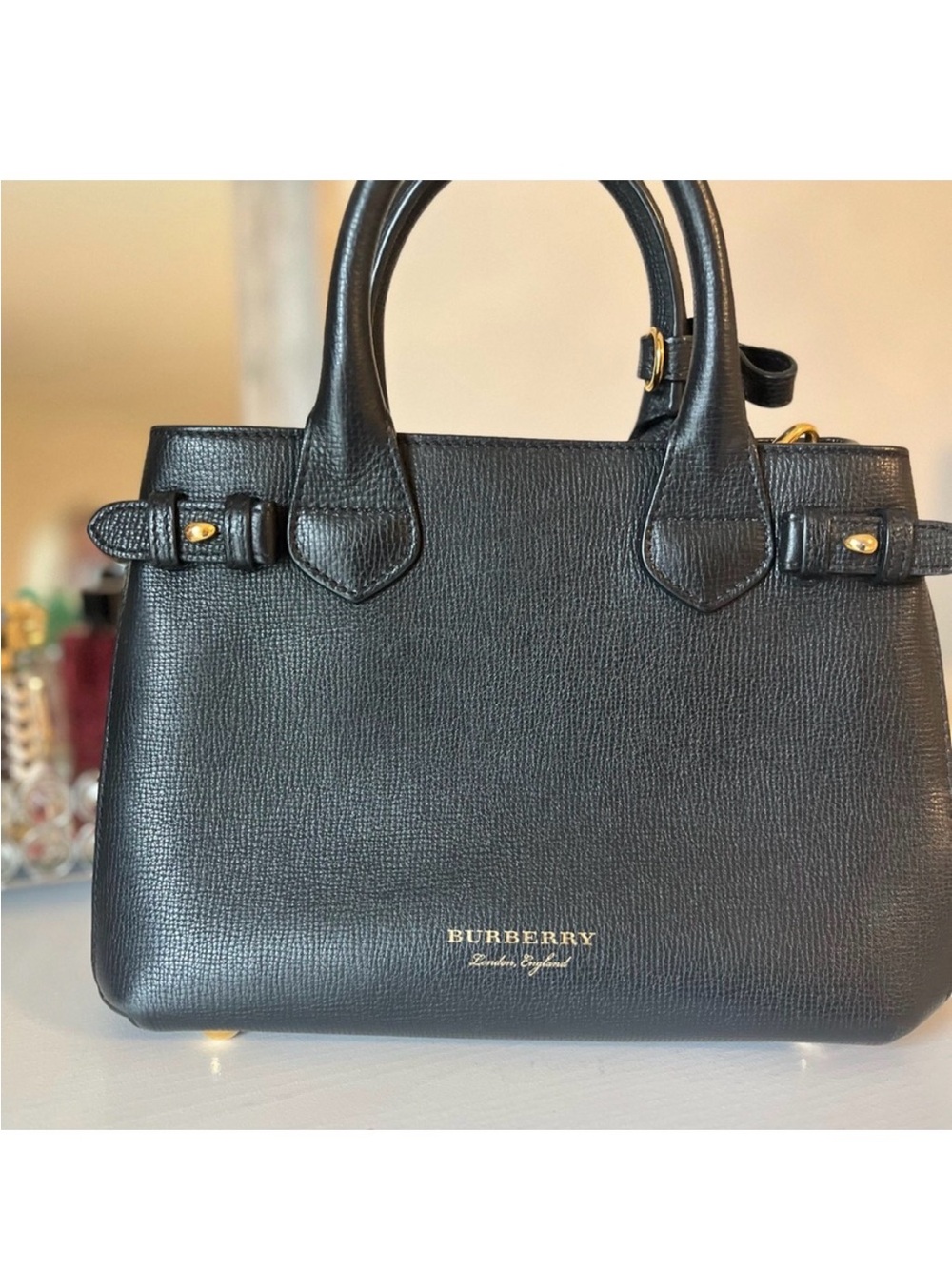 Burberry Black Leather Satchel/Crossbody with Gold Hardware
